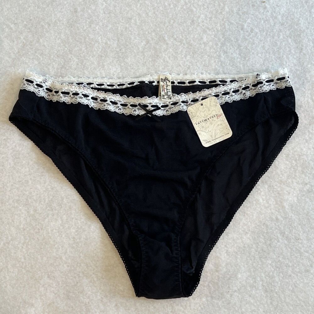 NEW Free People Intimately FP So Sweet Black w/ White Lace Trim Bikini Brief XL